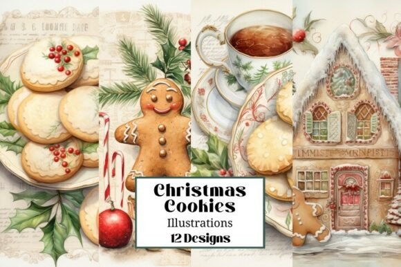 12 Christmas Cookies Holiday Illustratio and Illustrations