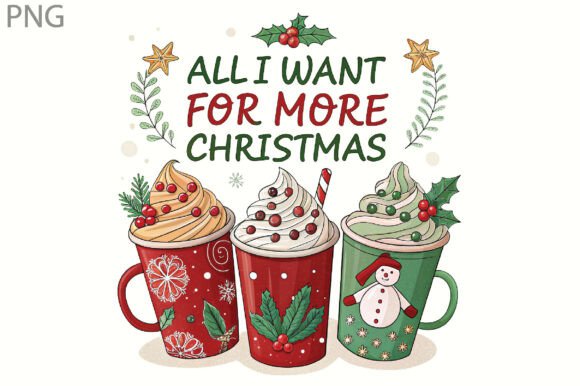 All I Want for More Christmas Coffee PNG: Festive Graphic Design Asset for Local Business Branding