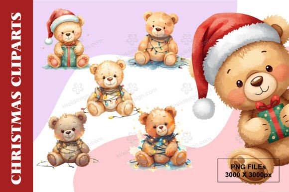 Christmas Bears Lights Clipart for Seasonal Illustrations