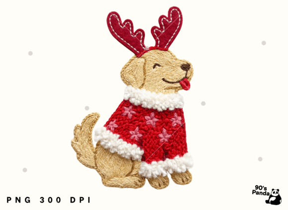 Christmas Dog Reindeer Crochet Illustration for Digital Sellers