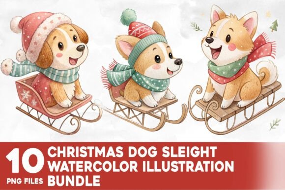 Christmas Dog Sleight Watercolor Bundle: A Festive Illustration for Branding Magic
