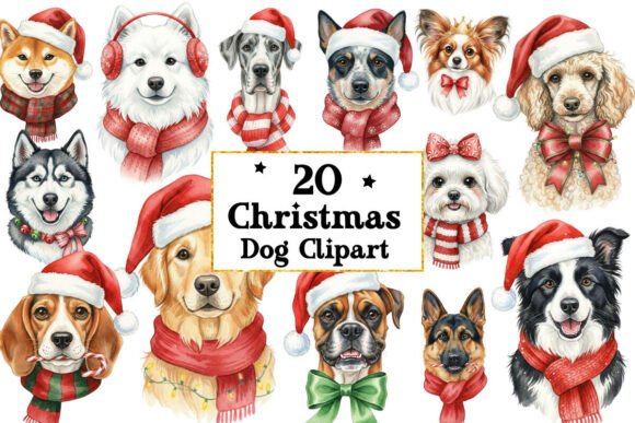 Christmas Dog Watercolor Bundle Png: Illustrations for Crafters