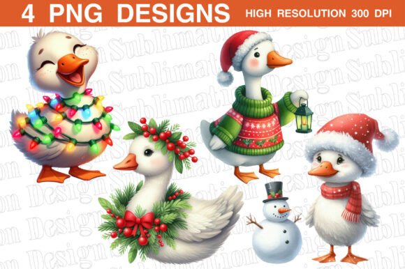 Christmas Goose PNG Clipart for Illustrations and Digital Selling