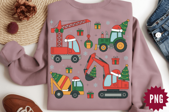 Construction Trucks Christmas PNG Design for Illustrations and Merch