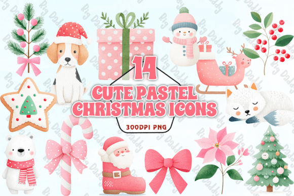 Cute Pastel Christmas Icons Bundle for Real Embroidery Projects