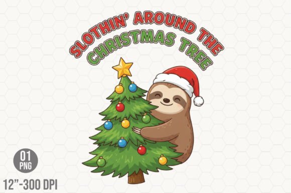 Funny Christmas Animals Png, Sloth Illustrations