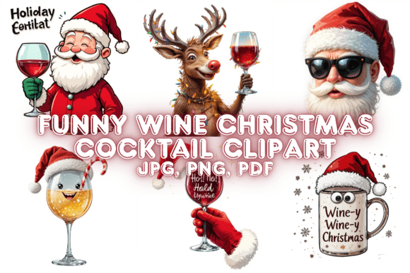 Funny Wine Christmas Cocktail Clipart