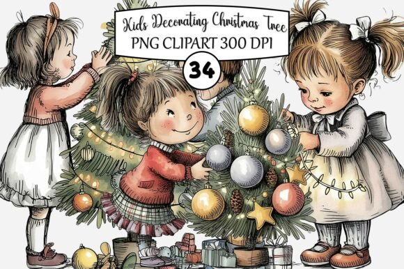 Kids Decorating Christmas Tree Clipart Review