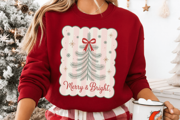 Merry Bright Retro Christmas Tree PNG for Illustrations