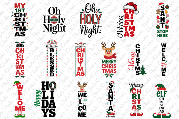 Merry Christmas Porch Sign Bundle: Seasonal Illustrations for Publishers