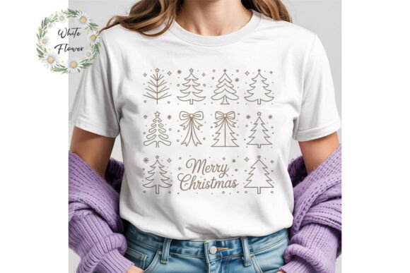 Merry Christmas Tree Line Art PNG for Handmade Creations