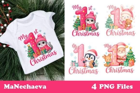 My First Christmas Pink Baby Sublimation Illustrations for Content Creators