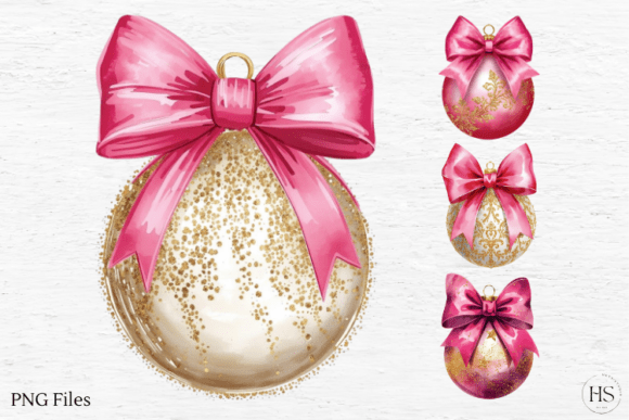 Pink Christmas Ball & Ornament Bow: A Festive Graphic Design Asset for Marketers
