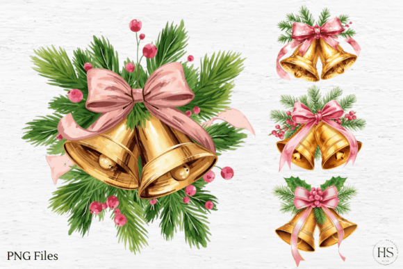 Pink Christmas Bells Illustrations for Real-World Crafting Projects