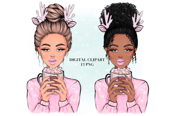 Pink Christmas Coffee Set Winter PNG: A Festive Illustration for Handmade Creations