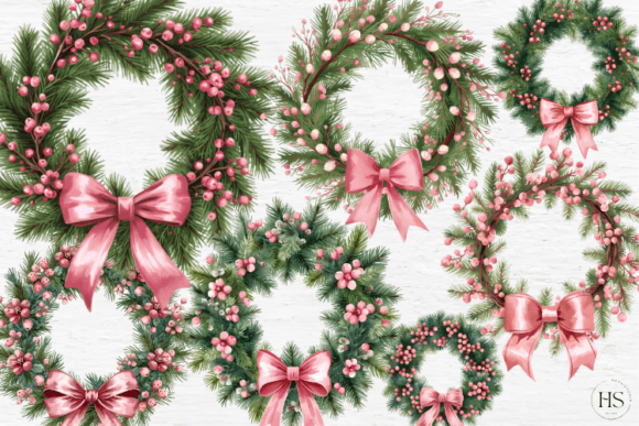 Pink Christmas Wreath, Coquette Wreath: A Versatile Illustration for Digital Sellers