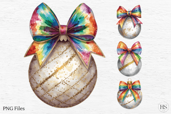 Rainbow Christmas Ball Illustrations for Digital Sellers