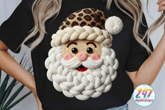 Santa Christmas Faux Yarn PNG Leopard for Festive Illustrations
